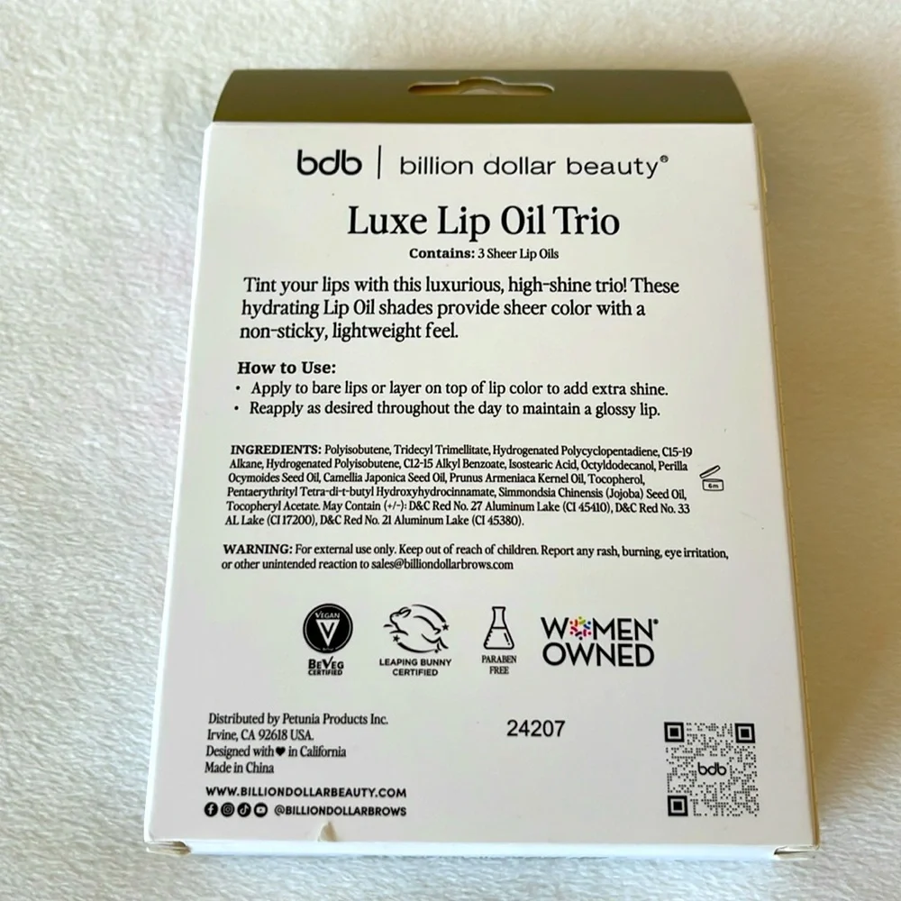 bdb Billion Dollar Beauty Luxe Lip Oil, Vibrant Lip Gloss Trio